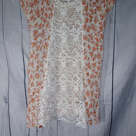 Free people boho ditsy floral White Pink Crochet Lace Hippie Top - Picture 11 of 13